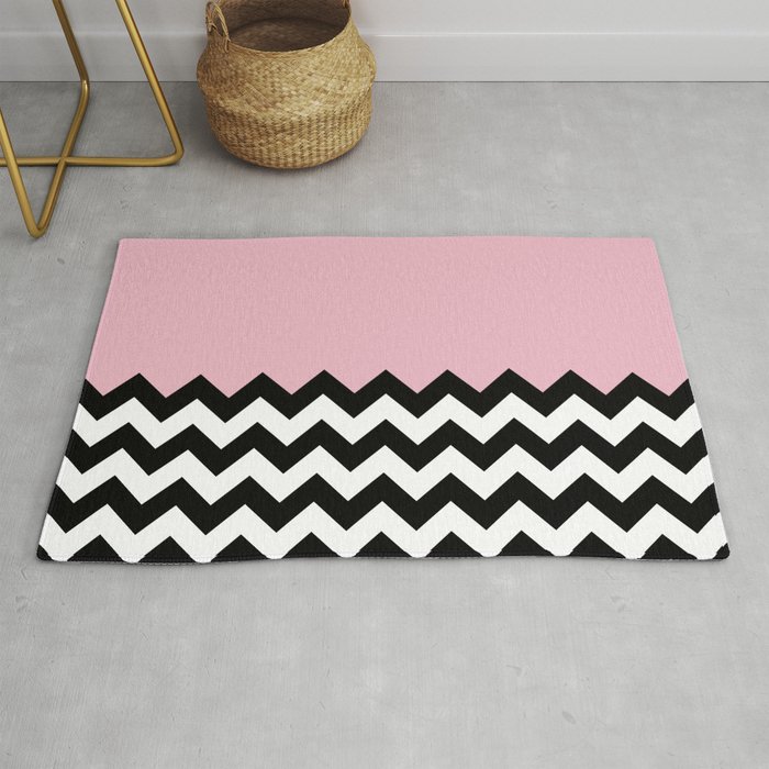 Zigzag Chevron Pattern Pink Black White Rug By Sitnica Society6