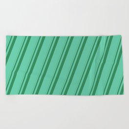 [ Thumbnail: Sea Green and Aquamarine Colored Lines/Stripes Pattern Beach Towel ]