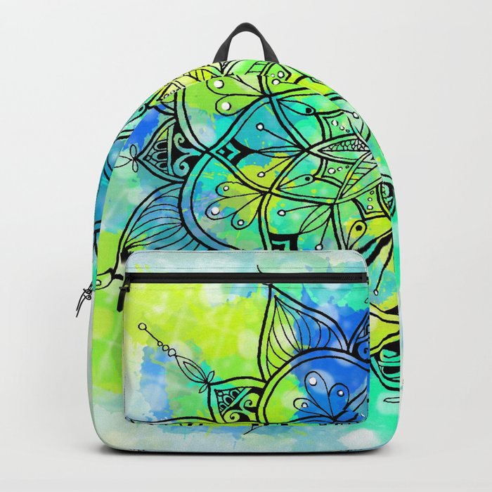 Yellow Green Blue Mandala - Paint Splatter Ray Design  Backpack