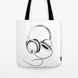 Headphones. Sketch style, black and white print. Tote Bag
