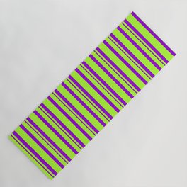 [ Thumbnail: Light Green and Dark Violet Colored Lines/Stripes Pattern Yoga Mat ]