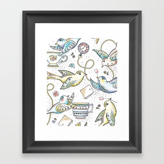 Twittering Tea Party Framed Art Print