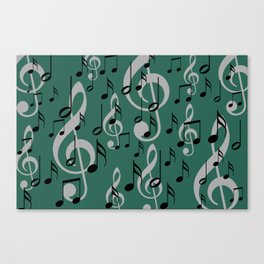 Flying Music Notes and clef green Background Canvas Print