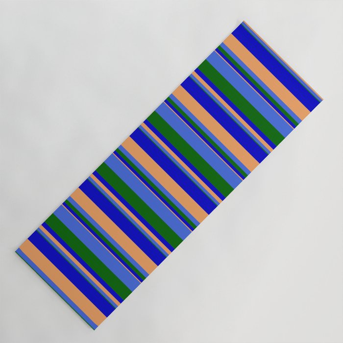 Brown, Blue, Dark Green, and Royal Blue Colored Lines Pattern Yoga Mat