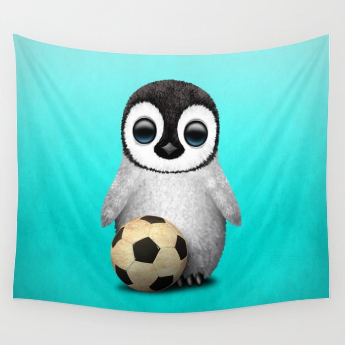 Cute Baby Penguin With Football Soccer Ball Wandbehang