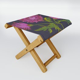 chrysanthemum illustration, vintage flower on dark background Folding Stool