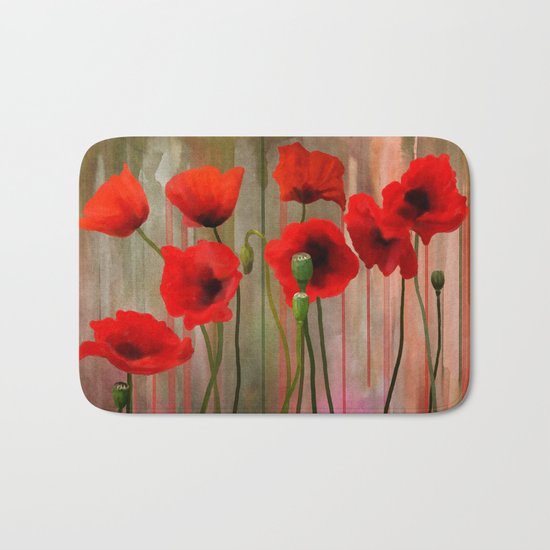 Watercolor Poppies Bath Mat