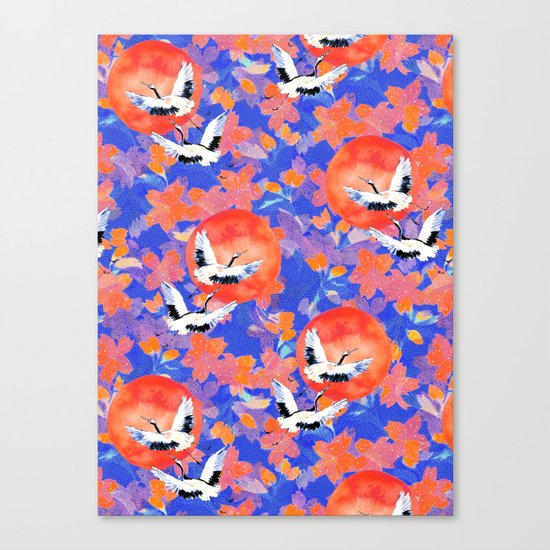 Japanese Garden: Cranes, Sun and Blossoms LT Canvas Print