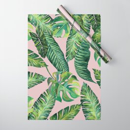 Jungle Leaves, Banana, Monstera Pink #society6 Wrapping Paper