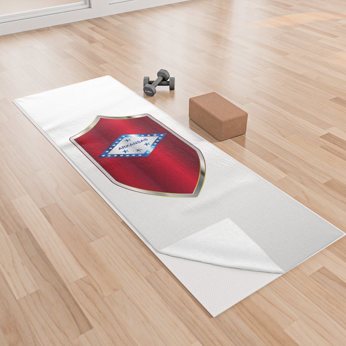 Arkansas State Flag On A Crusader Style Shield Yoga Towel