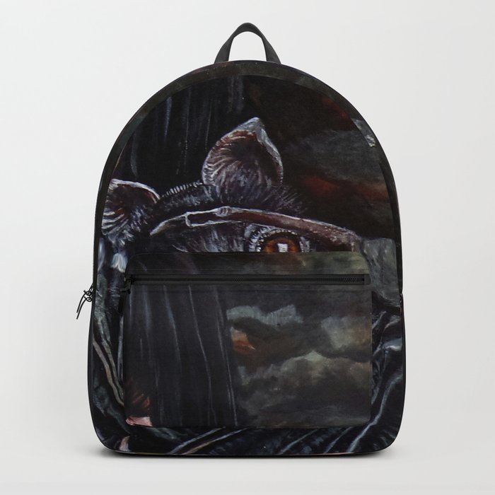 Batgirl Victorian Goth Girl with Grey Bat Big Green Eyes Backpack