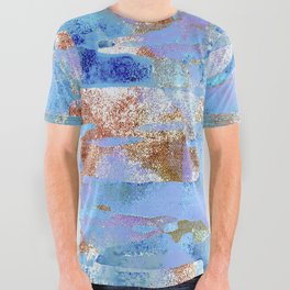 African Dye - Colorful Ink Paint Abstract Ethnic Tribal Organic Shape Art Mud Cloth Baby Blue All Over Graphic Tee