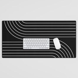 Minimal Line Curvature II Black and White Mid Century Modern Arch Abstract Desk Mat