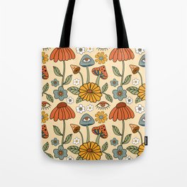 70s Psychedelic Mushrooms & Florals Tote Bag