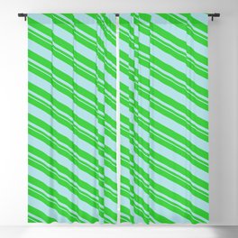 [ Thumbnail: Lime Green and Powder Blue Colored Pattern of Stripes Blackout Curtain ]