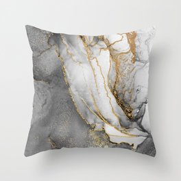 Black and Gold Alchohol Ink Marble (x 2021) Throw Pillow