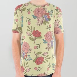 Vintage Florals - Yellow All Over Graphic Tee