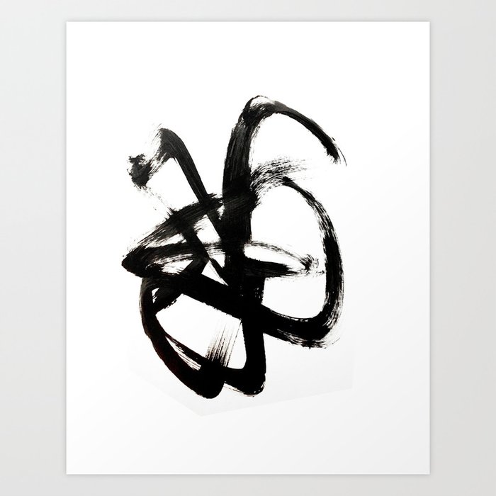 Brushstroke 4 - a simple black and white ink design Art Print