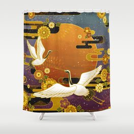 Japanese traditional crane bird and chrysanthemum pattern Shower Curtain