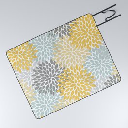 Floral Pattern, Yellow, Pale, Aqua and Gray Picnic Blanket