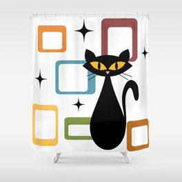 Mid Century black cat Shower Curtain
