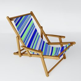 [ Thumbnail: Light Green, Royal Blue, Light Grey, and Blue Colored Lines Pattern Sling Chair ]