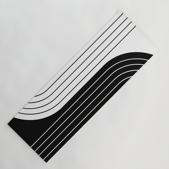 Two Tone Line Curvature VIII Black and White Modern Arch Abstract Yoga Mat