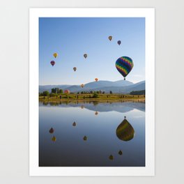 Hot air balloons reflection in lake Art Print