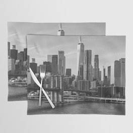 New York City Skyline and the Brooklyn Bridge | Black and White Travel Photography in NYC Placemat
