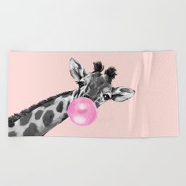 Bubble Gum Sneaky Giraffe Pink Beach Towel