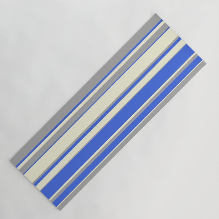 Beige, Dark Grey & Royal Blue Colored Pattern of Stripes Yoga Mat