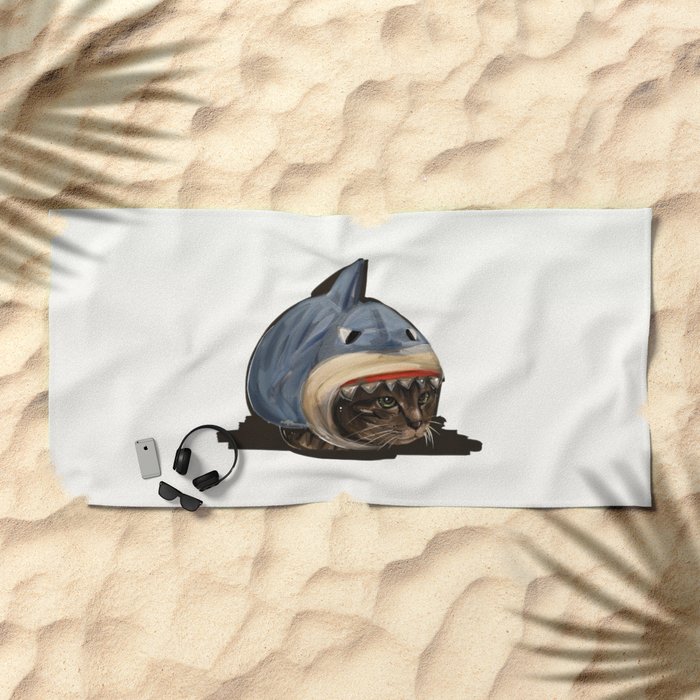 Cat In Shark Costume Beach Towel By Fionaliciaa Society6