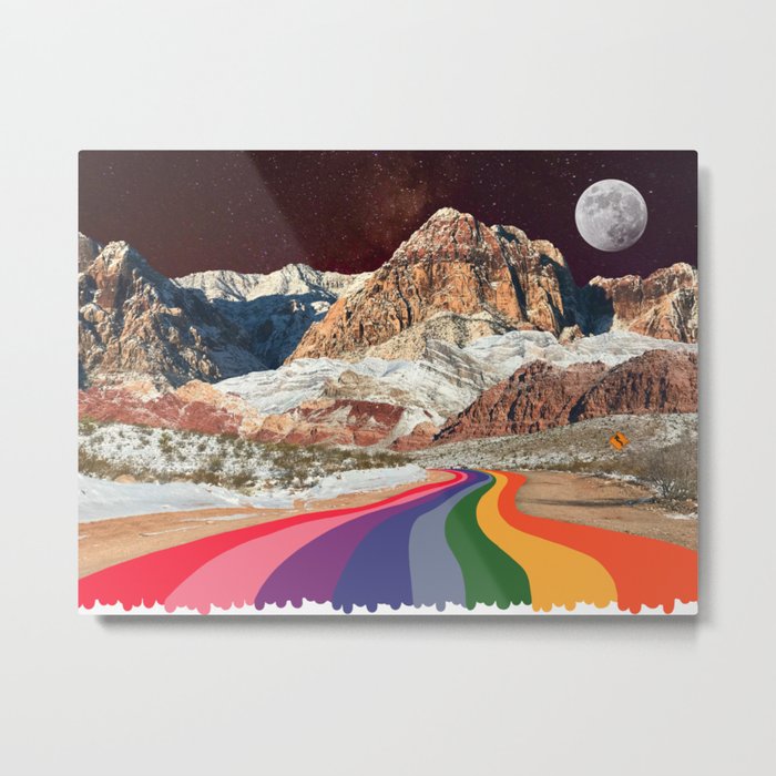 Trippy 1960s Stars and Moon Retro Red Rock Canyon Collage Milky Way Galaxy Colors Metal Print
