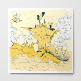 Hive City in the Mountains Metal Print | Illustration, Comic, Landscape, Sci-Fi 