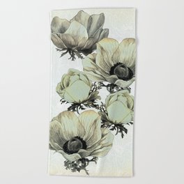 anemone flowers (white background) Beach Towel