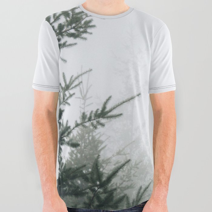 Misty Pine Trees All Over Graphic Tee