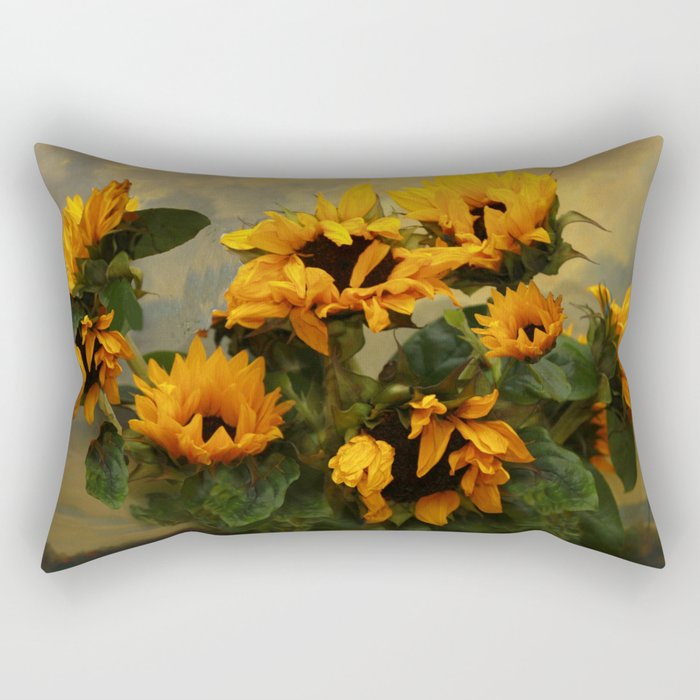 Bouquet of summer Tuscany sunflowers in a vase still life portrait painting Rectangular Pillow