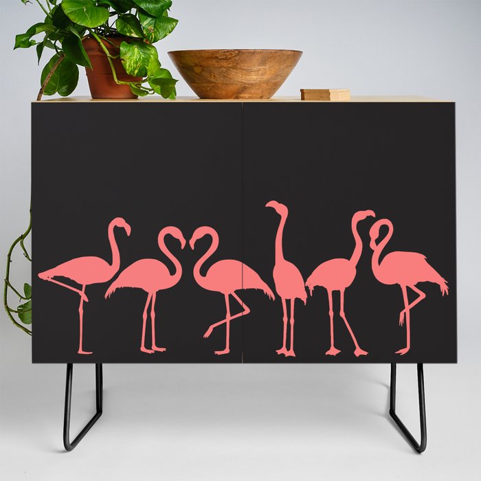 Pink Flamingo Silhouettes on Black Credenza