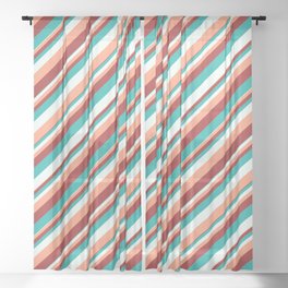 [ Thumbnail: Light Sea Green, Mint Cream, Light Salmon, and Brown Colored Striped Pattern Sheer Curtain ]