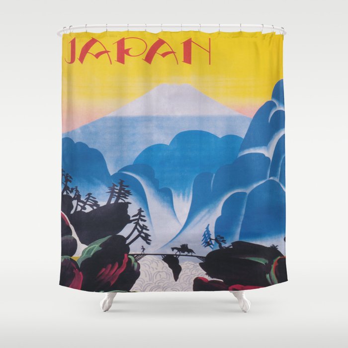 An Mt Fuji Vintage Travel Poster Shower Curtain By Mt Fuji Vintage Travel Poster Shower Curtain By Vintagevault Society6