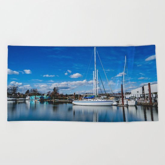 Columbia River Boat Reflection Beach Towel