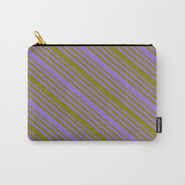 [ Thumbnail: Purple & Green Colored Lines/Stripes Pattern Carry-All Pouch ]