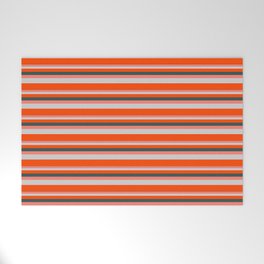 [ Thumbnail: Dark Slate Gray, Salmon, Light Grey & Red Colored Pattern of Stripes Welcome Mat ]