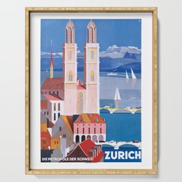 1929 SWITZERLAND Zurich Metropolis Travel Poster Serving Tray