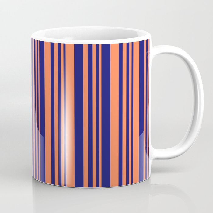 Coral and Midnight Blue Colored Lines/Stripes Pattern Coffee Mug