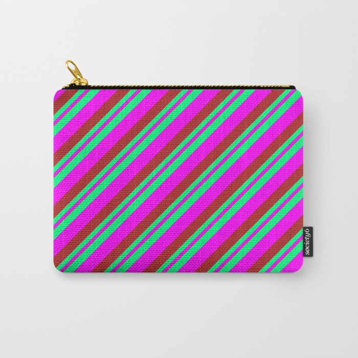 Green, Fuchsia & Red Colored Striped Pattern Carry-All Pouch