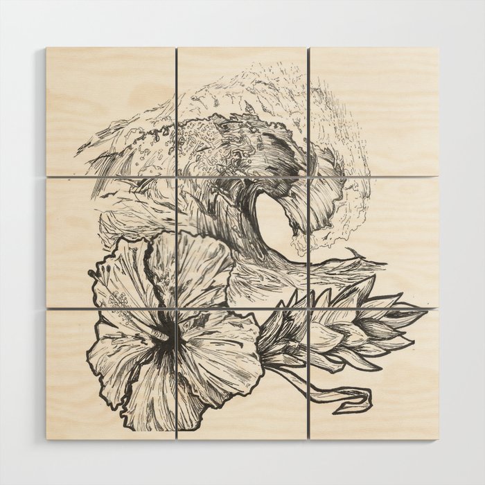 Flower and Wave Wood Wall Art