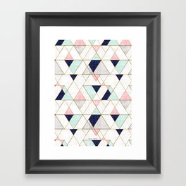 Mod Triangles - Navy Blush Mint Framed Art Print