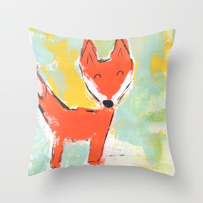 Bright and Happy Fox Throw Pillow