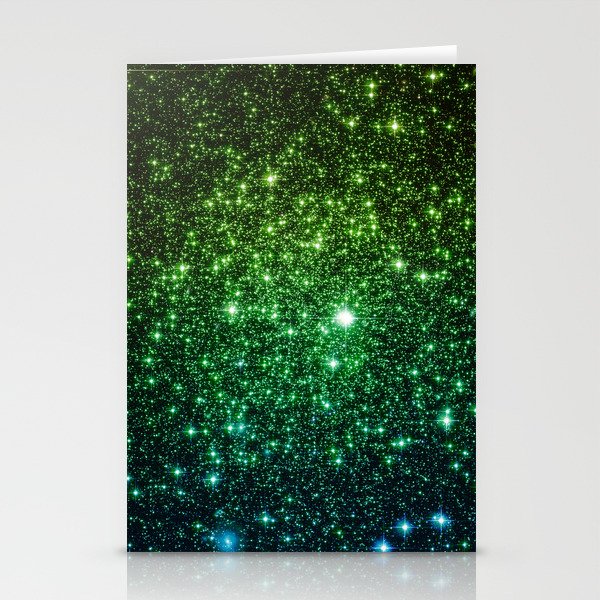 Glitter Galaxy Stars Green Teal Ombre Stationery Cards